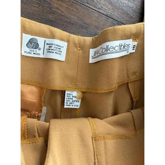 VTG 100% Wool Mustard Pleat Straight High Waist Pant Slack Trouser Size 10 Twee - Picture 2 of 5